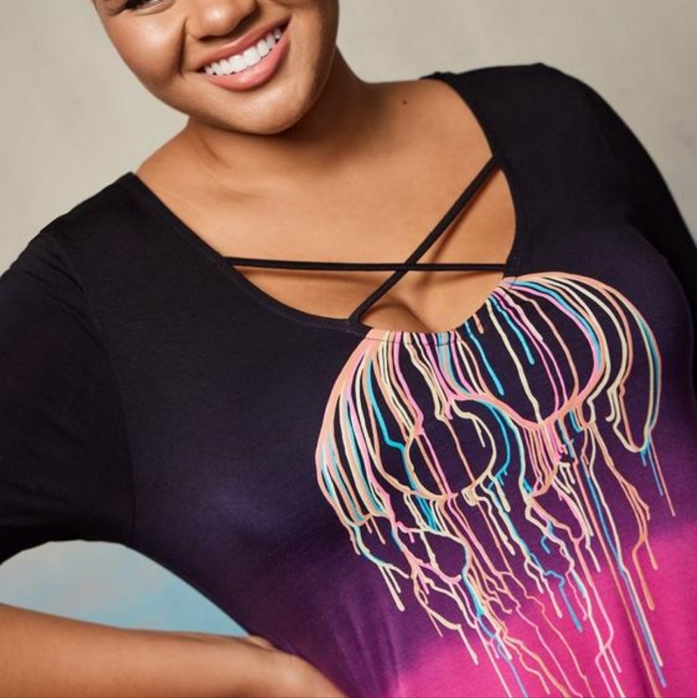 LoveSick Black and Pink Skull Drip Top From Torrid